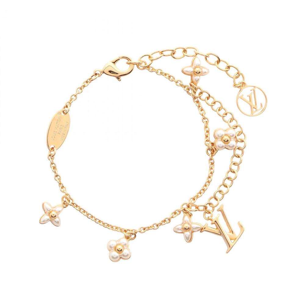 Louis Vuitton LV Floragram Bracelet, Gold Plated (GP), Women's, Gold/White, M...